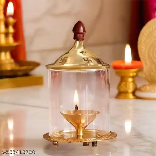 Brass  Akhand Deep Diya with Cover for Puja | Deepam Jyot Diya